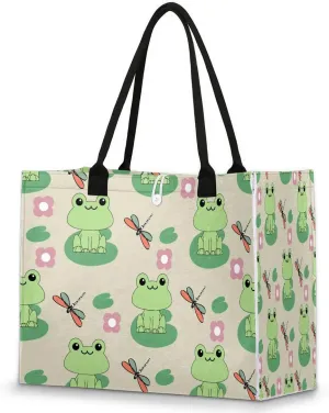 QsirBC Frogs Pattern Theme Tote Bag for Women Shoulder Bags with Pockets Handbags Purses Large Totes
