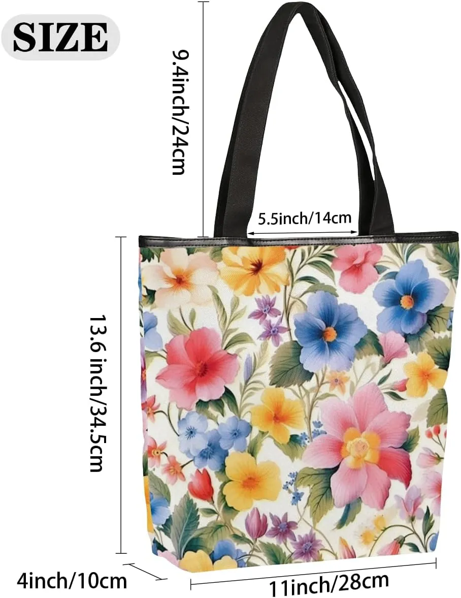 QsirBC Fun Cat Canvas Tote Bag for Women Reusable Shoulder Totebag Pocket Zipper Casual Handbag