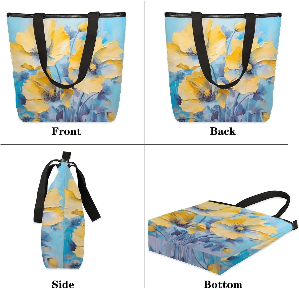 QsirBC Fun Cat Canvas Tote Bag for Women Reusable Shoulder Totebag Pocket Zipper Casual Handbag