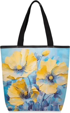 QsirBC Fun Cat Canvas Tote Bag for Women Reusable Shoulder Totebag Pocket Zipper Casual Handbag