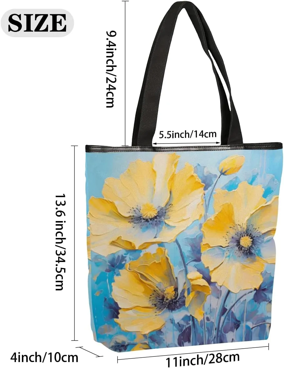 QsirBC Fun Cat Canvas Tote Bag for Women Reusable Shoulder Totebag Pocket Zipper Casual Handbag