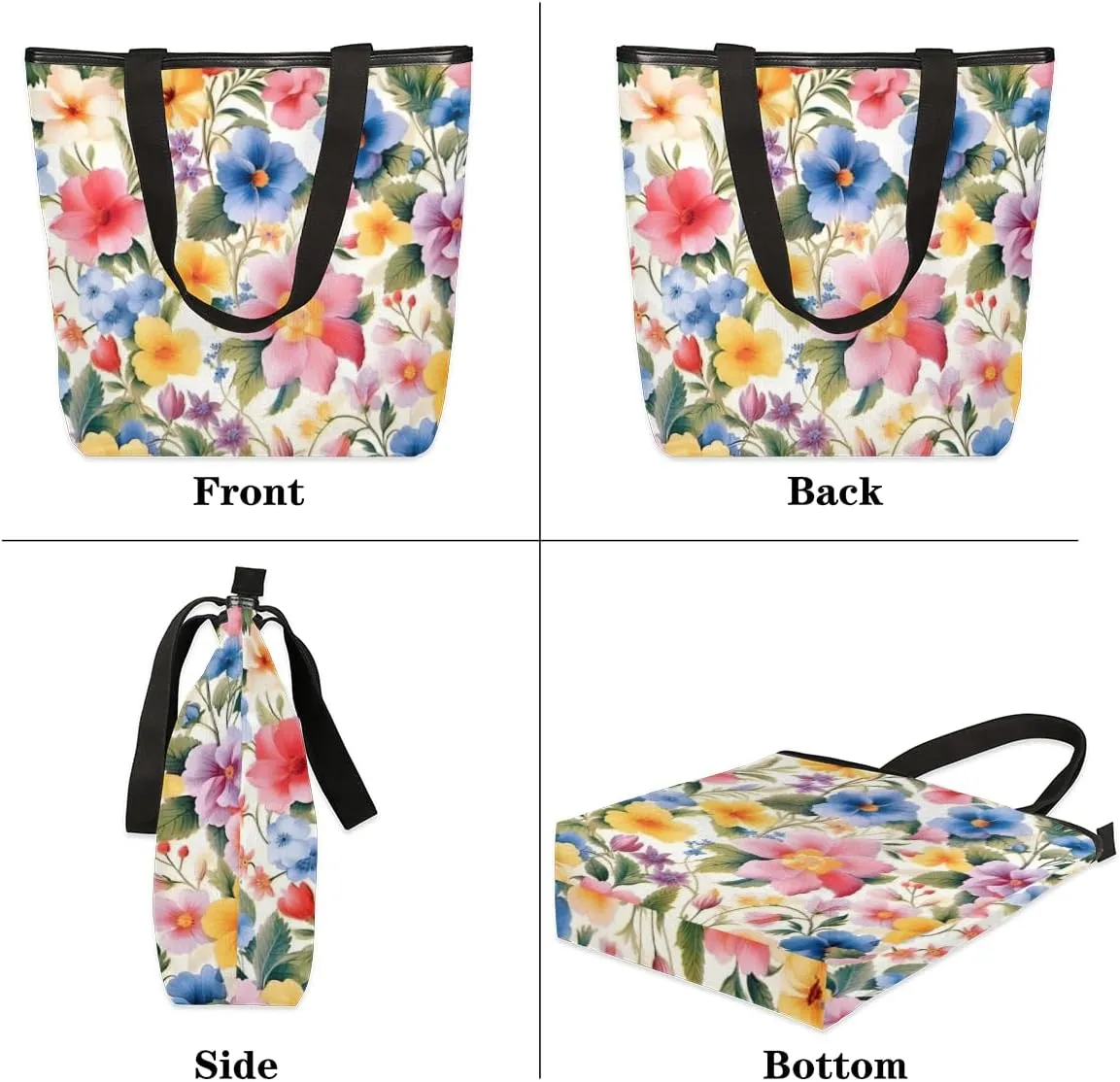 QsirBC Fun Cat Canvas Tote Bag for Women Reusable Shoulder Totebag Pocket Zipper Casual Handbag