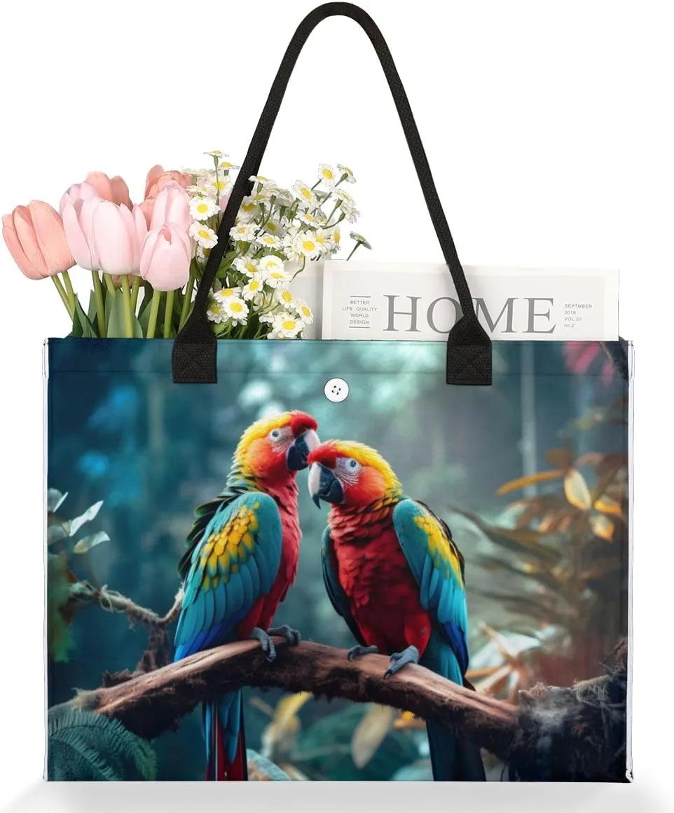 QsirBC Fun Parrot Design Tote Bag for Women Shoulder Bags with Pockets Handbags Purses Large Totes