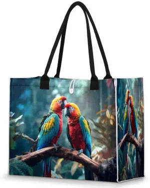 QsirBC Fun Parrot Design Tote Bag for Women Shoulder Bags with Pockets Handbags Purses Large Totes