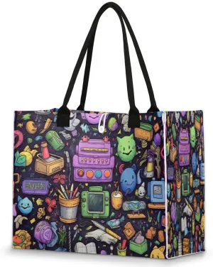 QsirBC Funny Abstraction Pattern Tote Bag for Women Shoulder Bags with Pockets Handbags Purses Large Totes