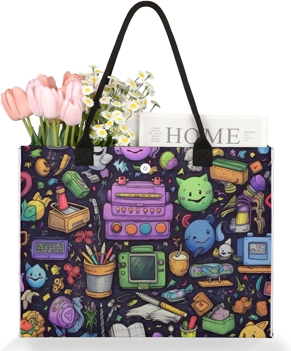 QsirBC Funny Abstraction Pattern Tote Bag for Women Shoulder Bags with Pockets Handbags Purses Large Totes