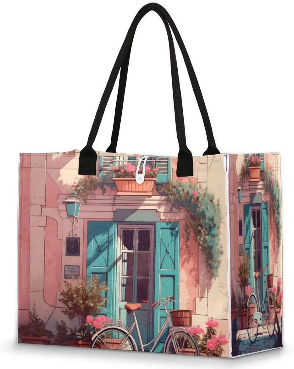QsirBC Landscape Art Design Tote Bag for Women Shoulder Bags with Pockets Handbags Purses Large Totes