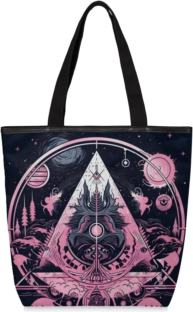 QsirBC Peaches Fruit Design Canvas Tote Bag for Women Reusable Shoulder Totebag Pocket Zipper Casual Handbag