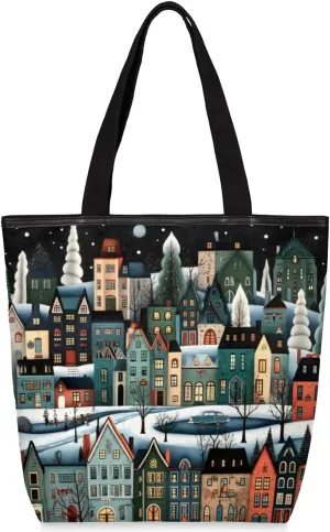 QsirBC Rabbits Animals Canvas Tote Bag for Women Reusable Shoulder Totebag Pocket Zipper Casual Handbag