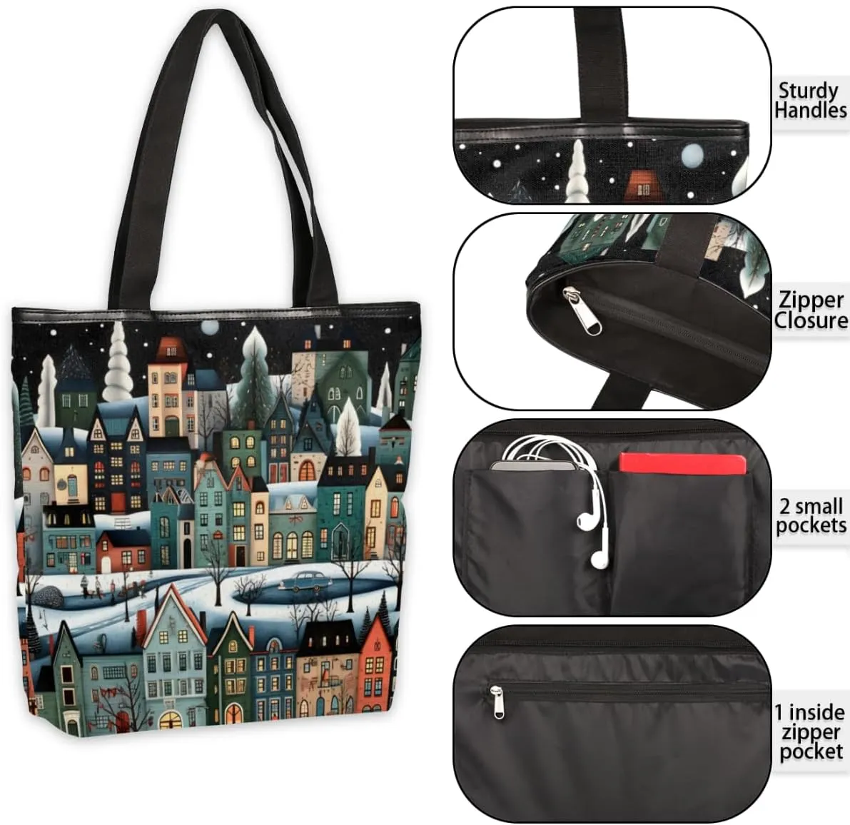 QsirBC Rabbits Animals Canvas Tote Bag for Women Reusable Shoulder Totebag Pocket Zipper Casual Handbag