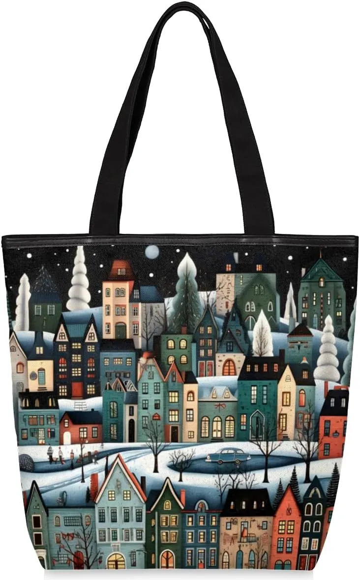 QsirBC Rabbits Animals Canvas Tote Bag for Women Reusable Shoulder Totebag Pocket Zipper Casual Handbag