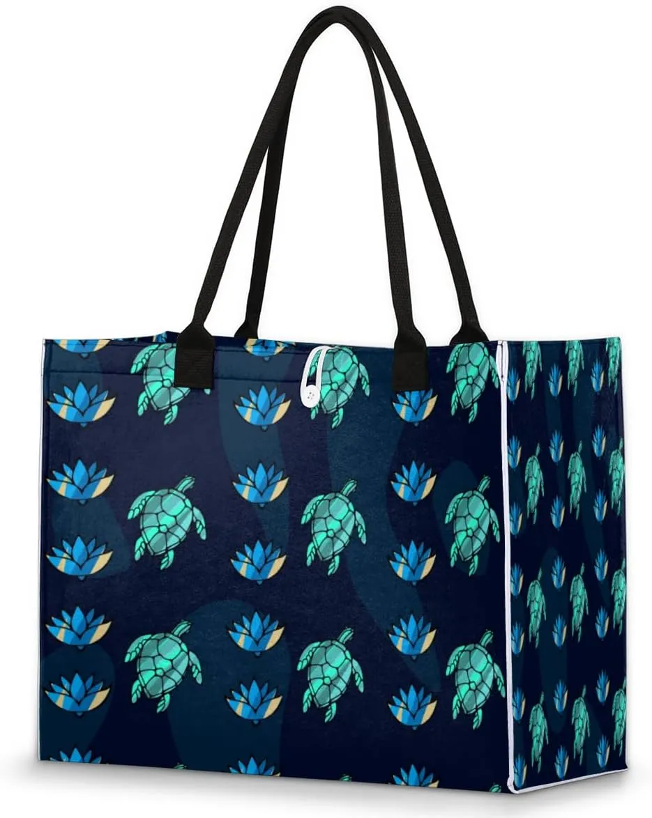 QsirBC Turtle Sea Decor Tote Bag for Women Shoulder Bags with Pockets Handbags Purses Large Totes