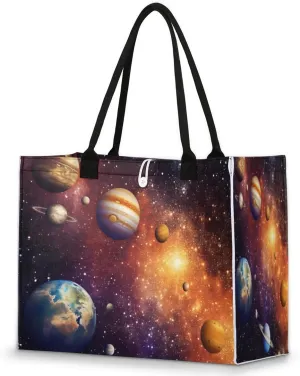 QsirBC Universe Funny Decor Tote Bag for Women Shoulder Bags with Pockets Handbags Purses Large Totes