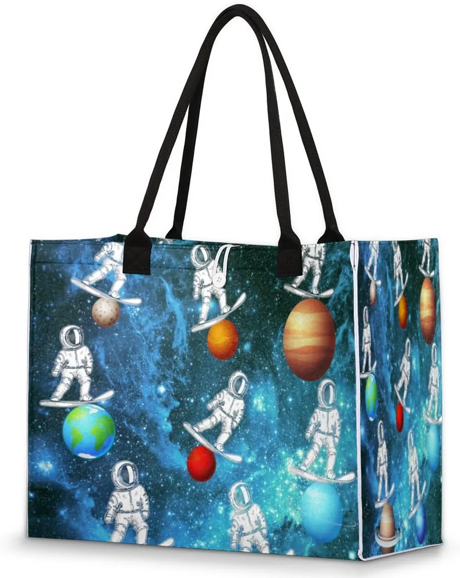 QsirBC Universe Funny Decor Tote Bag for Women Shoulder Bags with Pockets Handbags Purses Large Totes