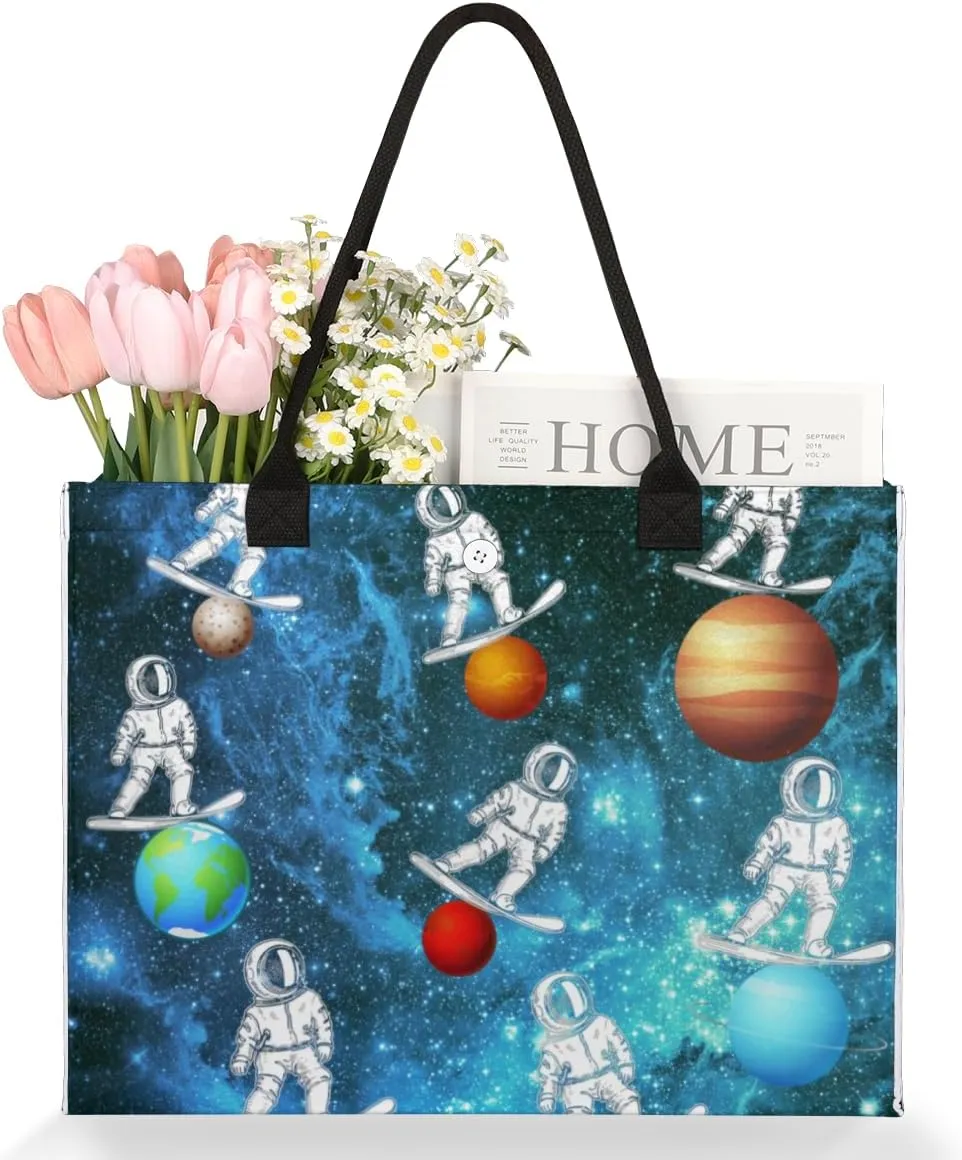 QsirBC Universe Funny Decor Tote Bag for Women Shoulder Bags with Pockets Handbags Purses Large Totes