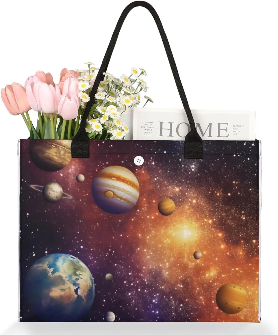 QsirBC Universe Funny Decor Tote Bag for Women Shoulder Bags with Pockets Handbags Purses Large Totes