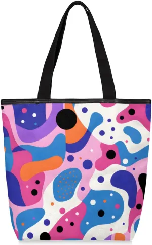 QsirBC Watermelon Fruits Texture Canvas Tote Bag for Women Reusable Shoulder Totebag Pocket Zipper Casual Handbag