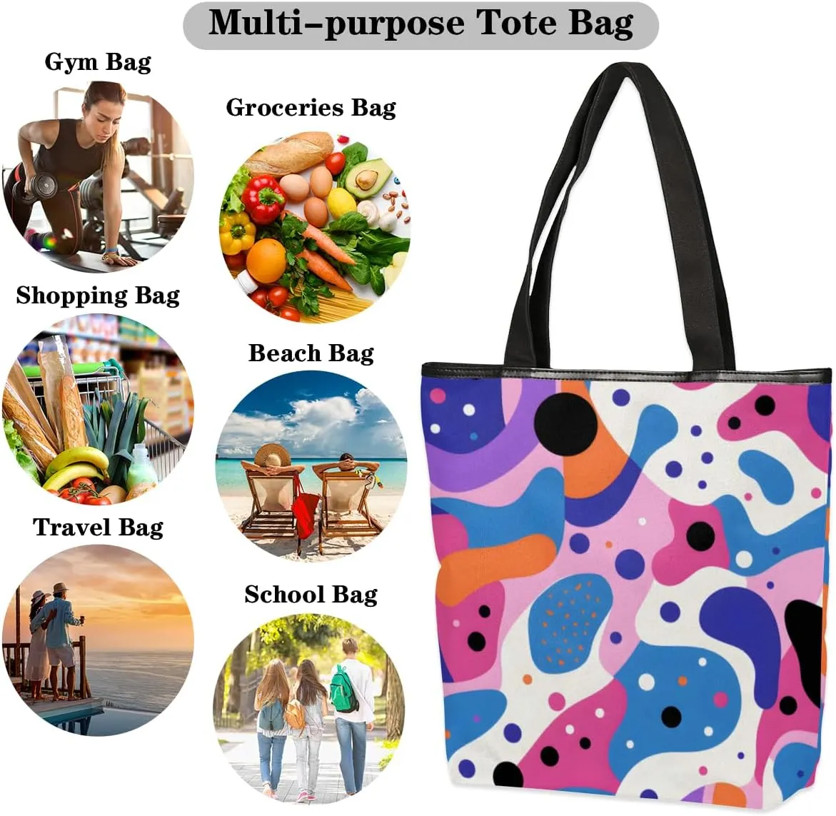 QsirBC Watermelon Fruits Texture Canvas Tote Bag for Women Reusable Shoulder Totebag Pocket Zipper Casual Handbag