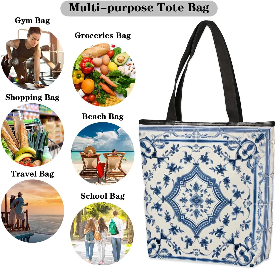 QsirBC Watermelon Fruits Texture Canvas Tote Bag for Women Reusable Shoulder Totebag Pocket Zipper Casual Handbag