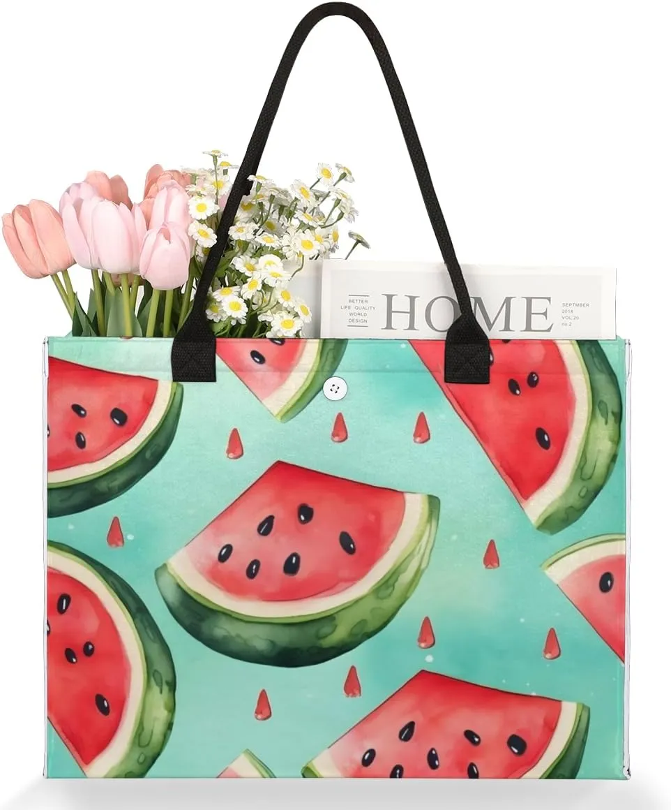 QsirBC Watermelon Fruits Texture Tote Bag for Women Shoulder Bags with Pockets Handbags Purses Large Totes