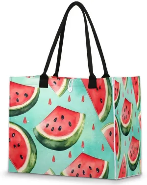 QsirBC Watermelon Fruits Texture Tote Bag for Women Shoulder Bags with Pockets Handbags Purses Large Totes