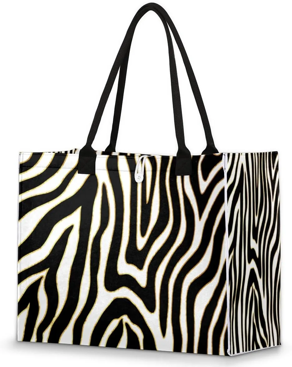 QsirBC Zebra Print Animals Texture Tote Bag for Women Shoulder Bags with Pockets Handbags Purses Large Totes