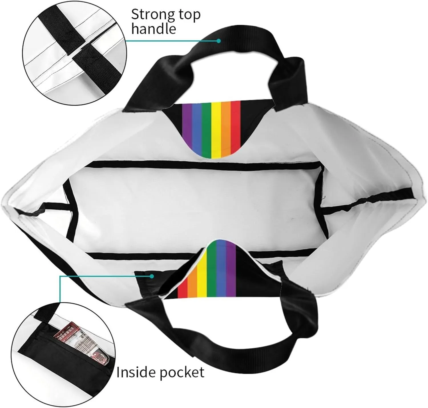 Rainbow LGBT Gay Pride Tote Bag for Women Men Large Reusable Grocery Shoulder Bags for Shopping, Gym, Beach