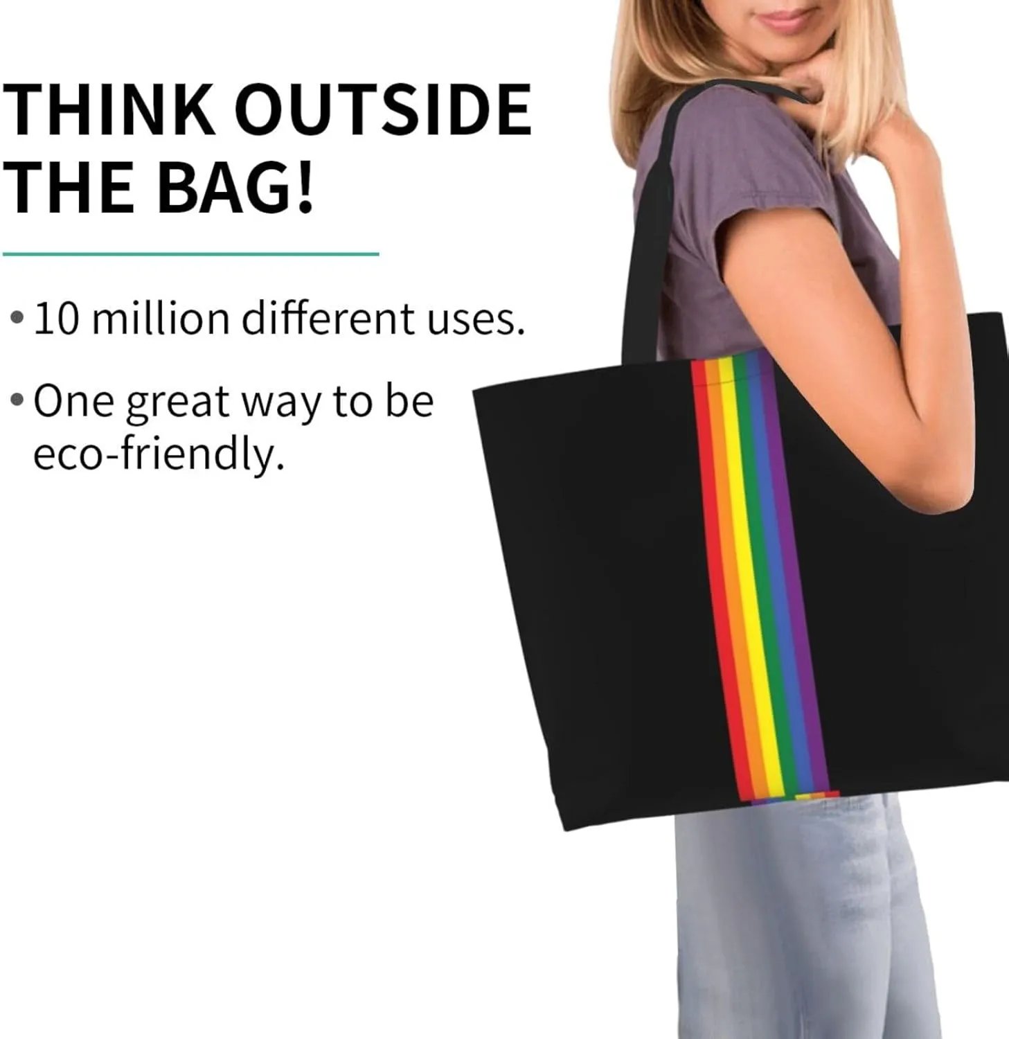 Rainbow LGBT Gay Pride Tote Bag for Women Men Large Reusable Grocery Shoulder Bags for Shopping, Gym, Beach