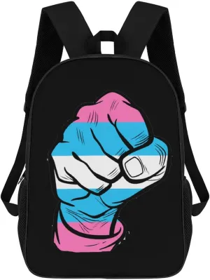 Raised Fist Transgender Flag 17 Inch Backpack Print Laptop Backpack Shoulder Bag Casual Daypack for Men Women