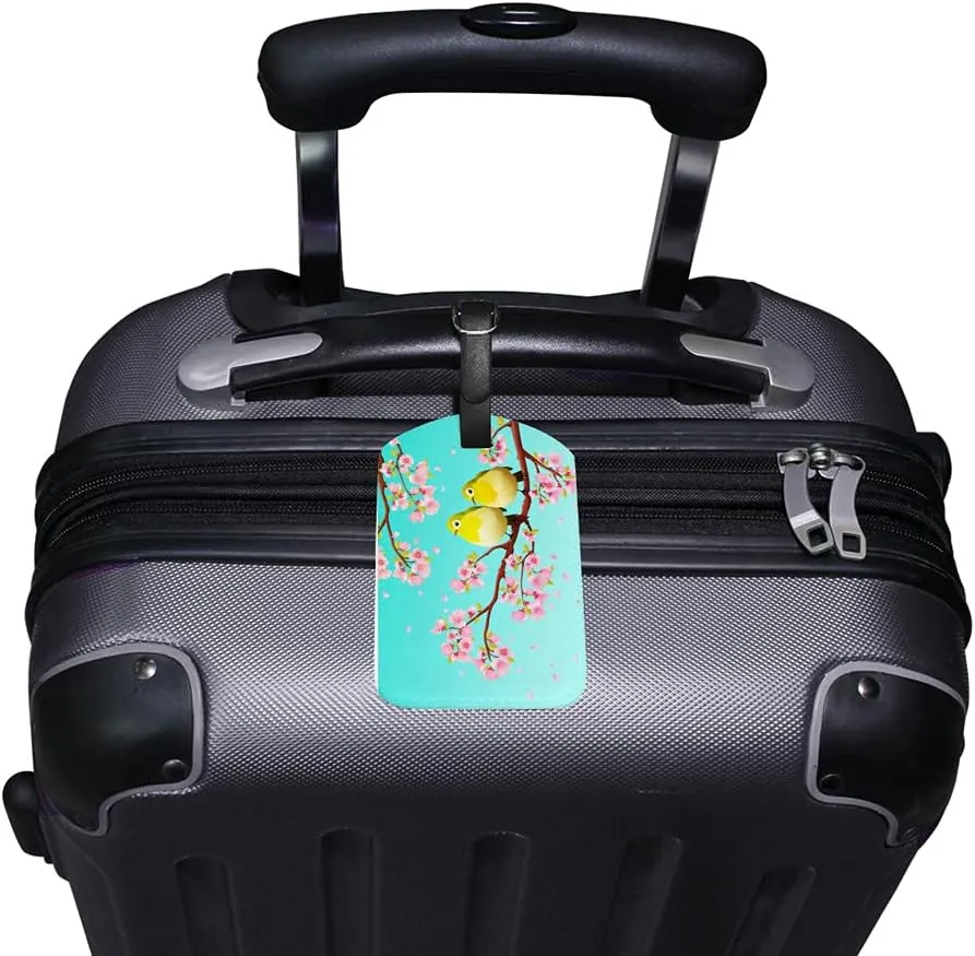 Rashu Luggage Tags Cute CoupleWhiteeye Birds Travel Bag Suitcase Tag Waterproof Privacy Cover ID Label with Adjustable Strip and Address Card