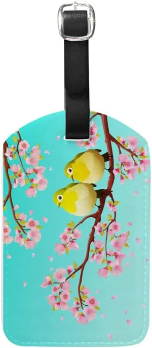 Rashu Luggage Tags Cute CoupleWhiteeye Birds Travel Bag Suitcase Tag Waterproof Privacy Cover ID Label with Adjustable Strip and Address Card