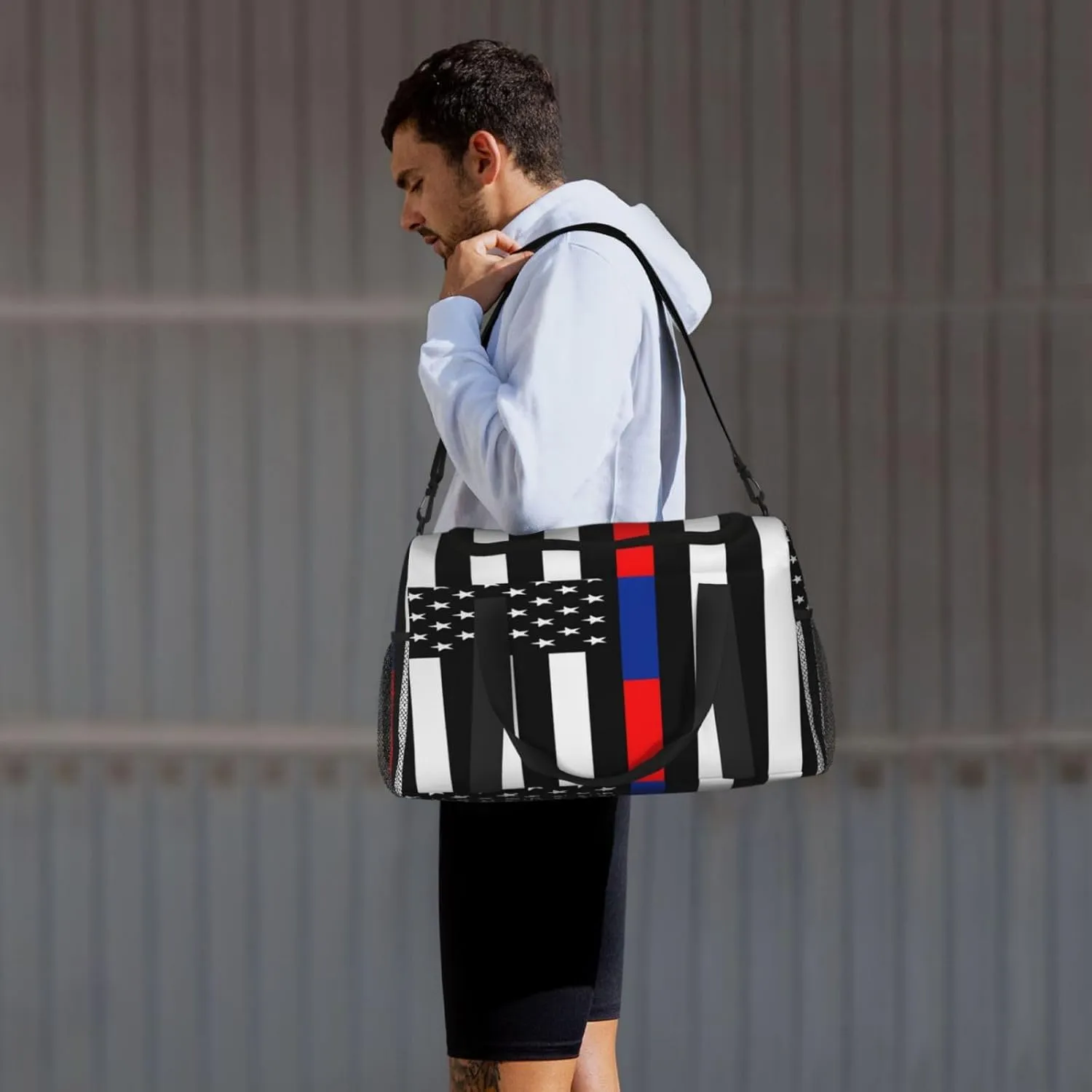 Red Blue Line American Flag Travel Duffel Bag Large Foldable Waterproof Overnight Bag For Beach Swim Bags Pool Sports Gym