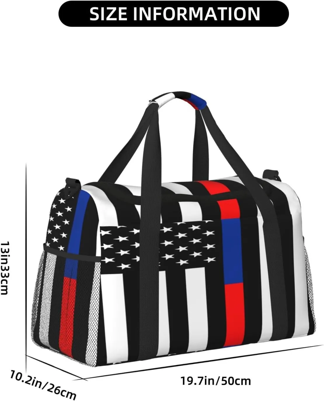 Red Blue Line American Flag Travel Duffel Bag Large Foldable Waterproof Overnight Bag For Beach Swim Bags Pool Sports Gym