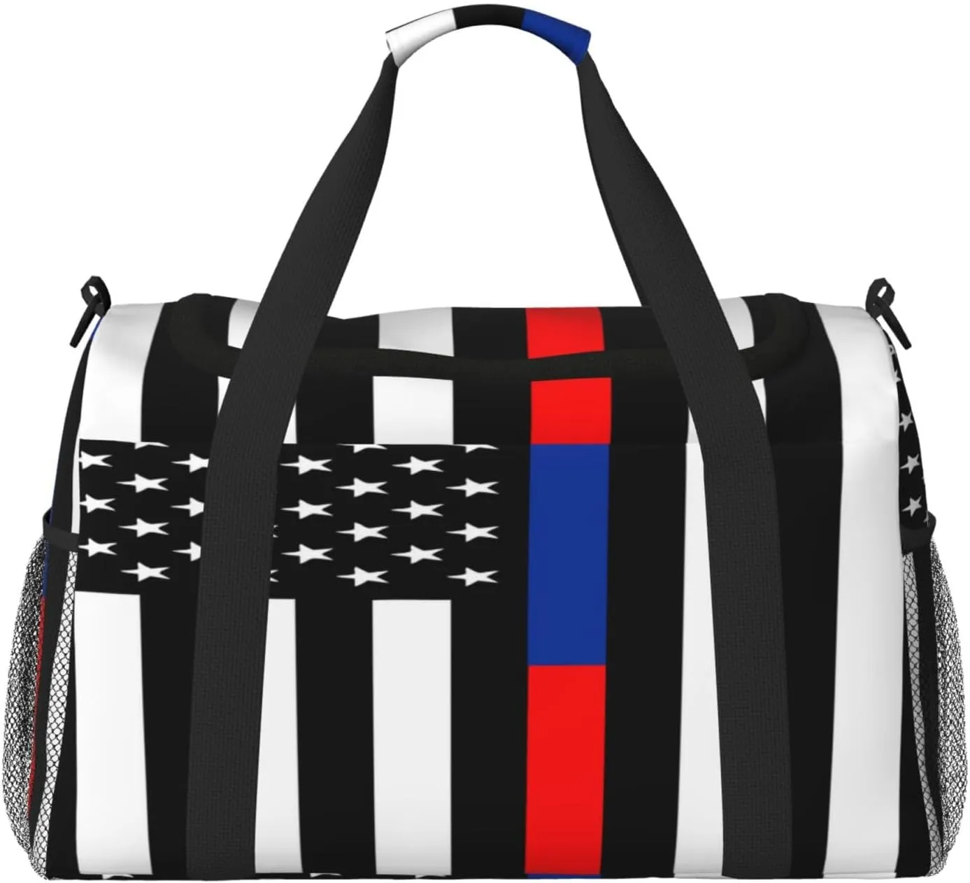 Red Blue Line American Flag Travel Duffel Bag Large Foldable Waterproof Overnight Bag For Beach Swim Bags Pool Sports Gym
