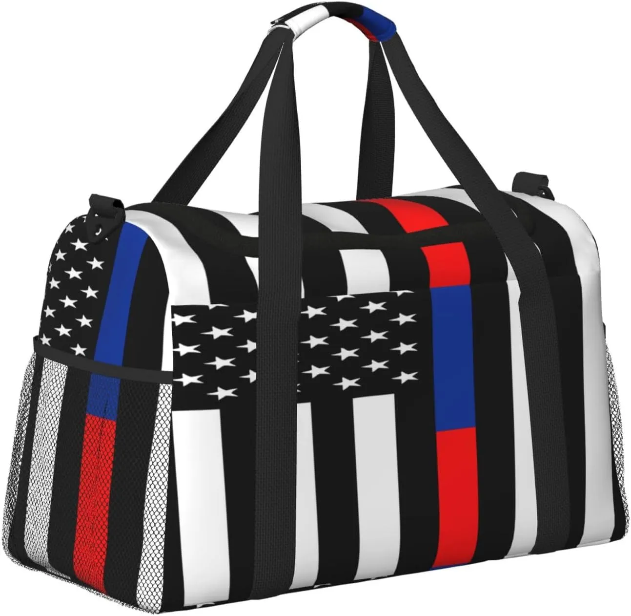 Red Blue Line American Flag Travel Duffel Bag Large Foldable Waterproof Overnight Bag For Beach Swim Bags Pool Sports Gym
