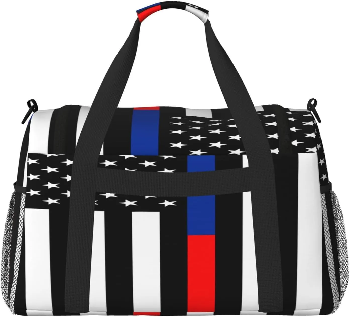 Red Blue Line American Flag Travel Duffel Bag Large Foldable Waterproof Overnight Bag For Beach Swim Bags Pool Sports Gym