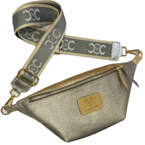 REGULAR. DARK SILVER AND GOLD LEATHER BELT BAG