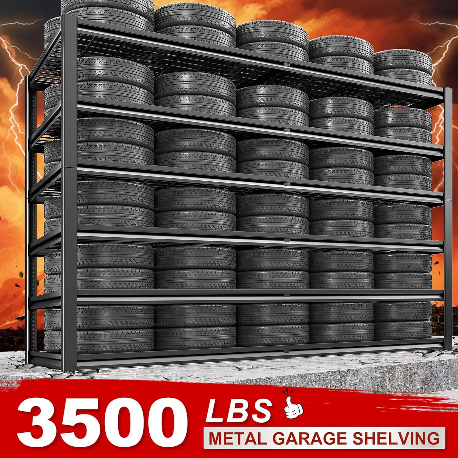 REIBII 3500LBS Garage Shelving, Adjustable Garage Shelving Heavy Duty, 6 Tier Storage Shelves, Metal Shelves for Warehouse, Basement, Industrial, 55" W x26 D x84 H, Black