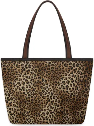 Retro Leopard Print Large Totes Top Handle Purse Women Shoulder Bag, Leopard Skin Tote Bag with Zipper Handbag for Travel School Girls