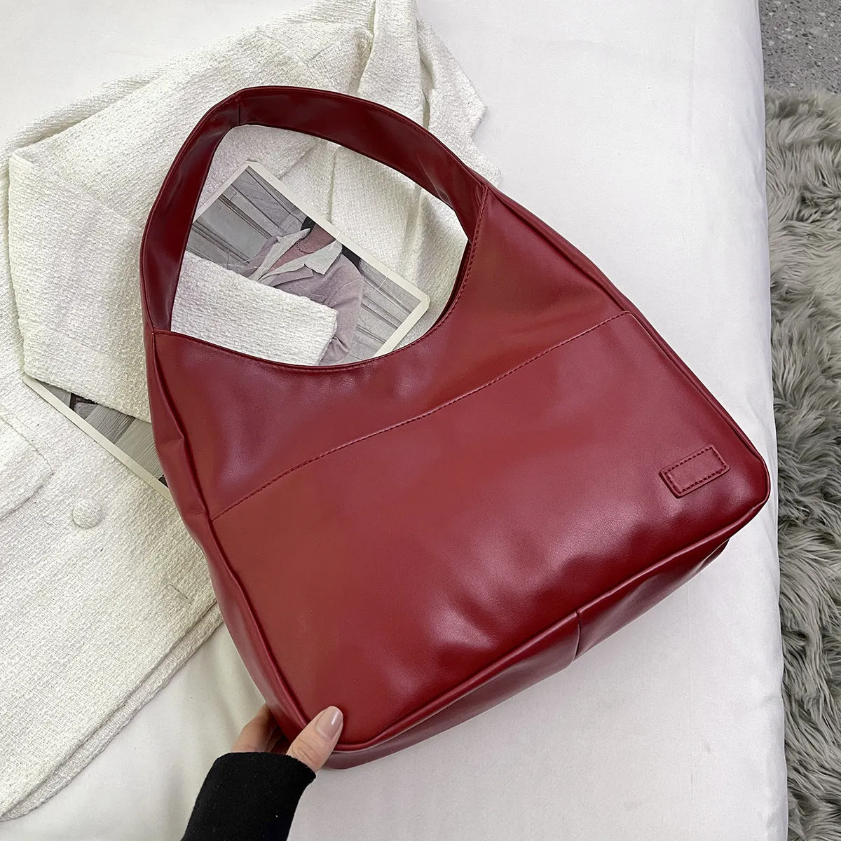 Retro Simple Bucket Bag soft PU Leather