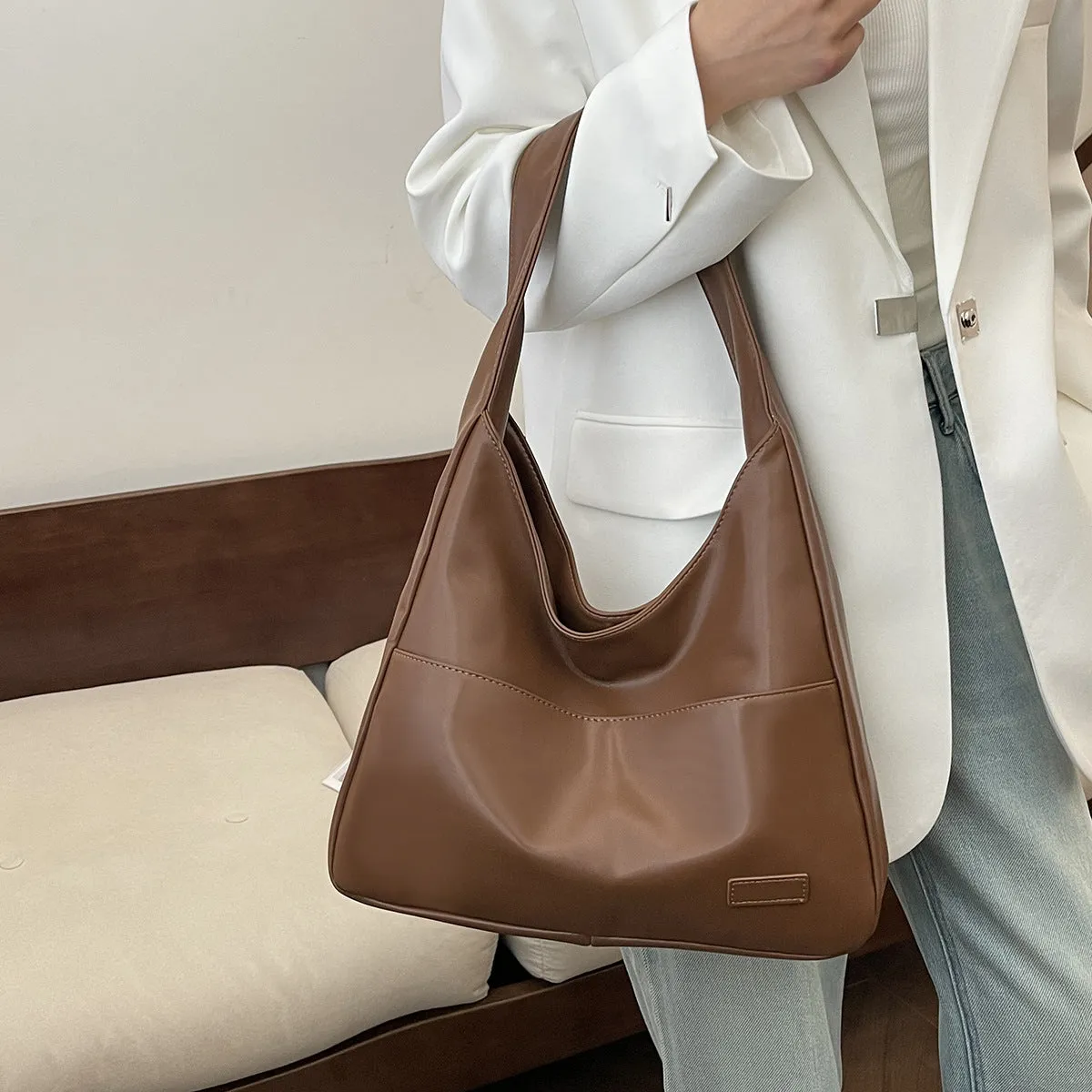 Retro Simple Bucket Bag soft PU Leather