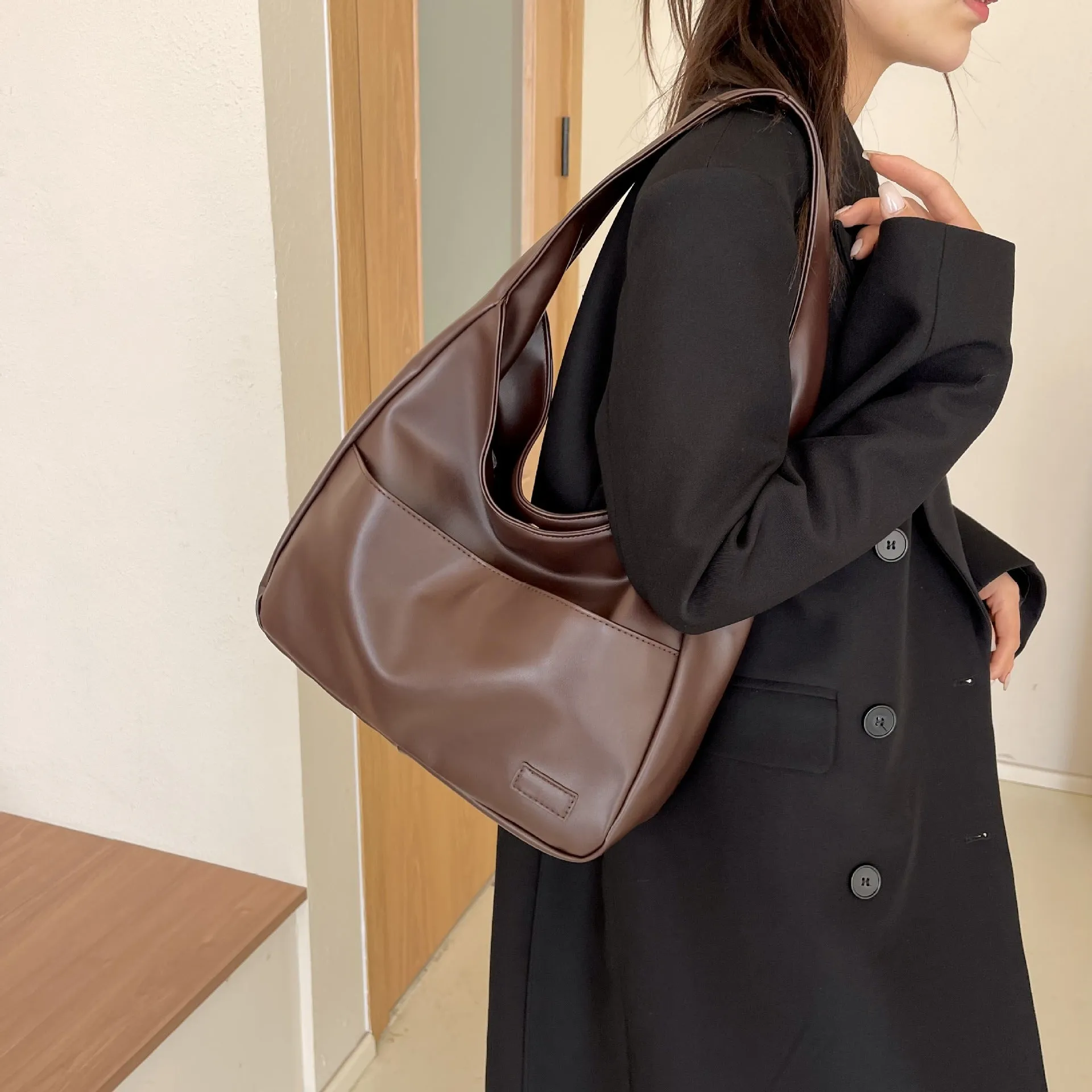Retro Simple Bucket Bag soft PU Leather