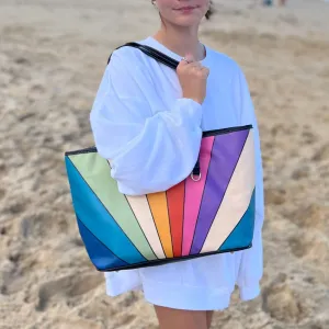 Retro Sun Rays | Leather Tote Bag