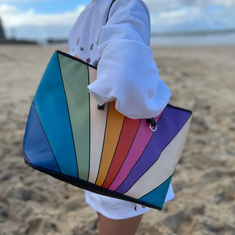 Retro Sun Rays | Leather Tote Bag