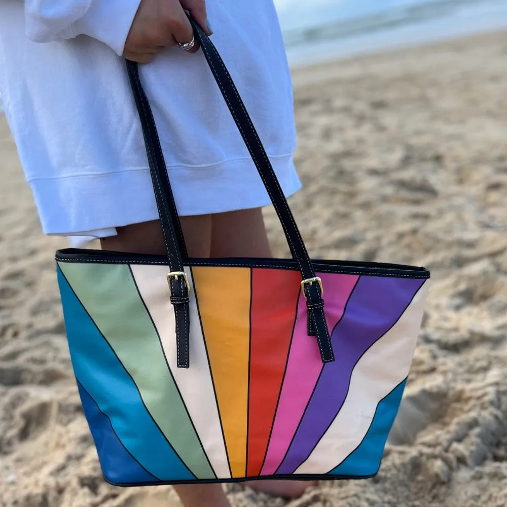Retro Sun Rays | Leather Tote Bag