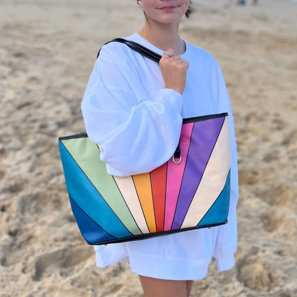 Retro Sun Rays | Leather Tote Bag