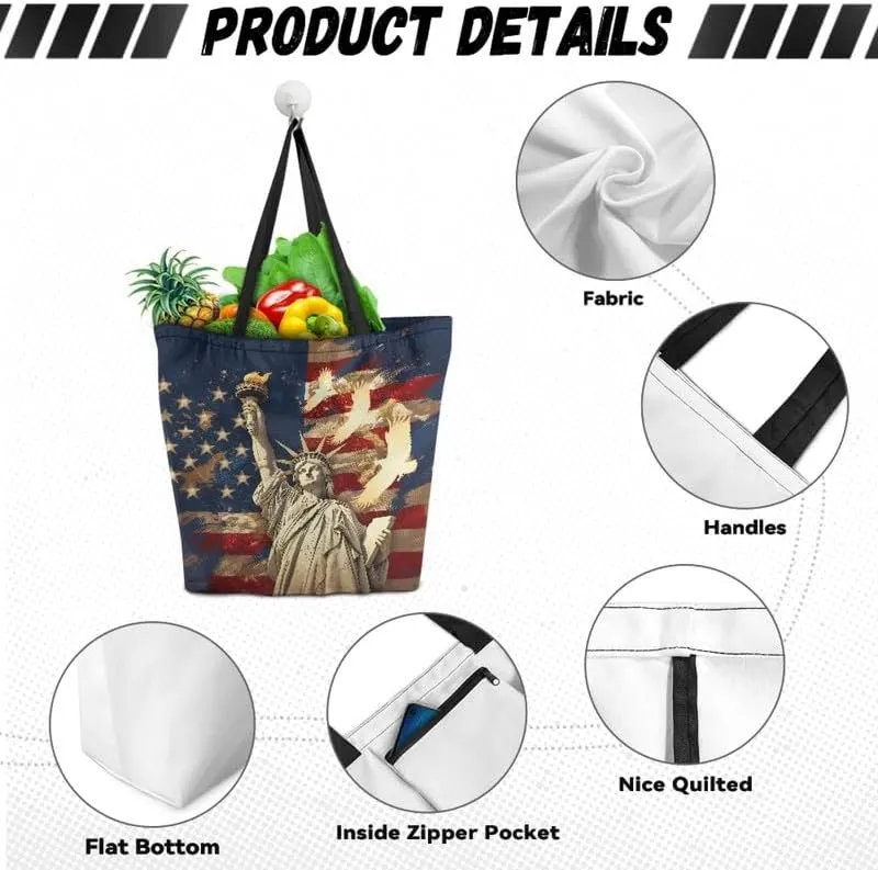 Reusable Grocery Bag Women's Large Casual Shoulder Handbag, Canvas Totes Foldable Shopping Bag for Groceries