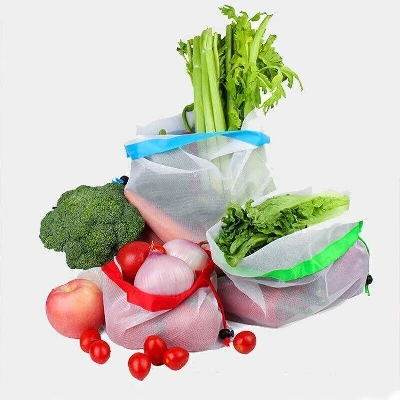 Reusable Mesh Grocery Produce Bags 5-15PCS 3Colours