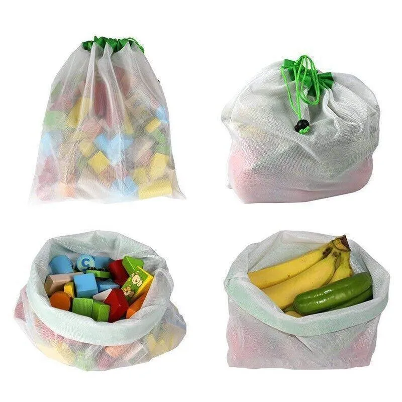 Reusable Mesh Grocery Produce Bags 5-15PCS 3Colours