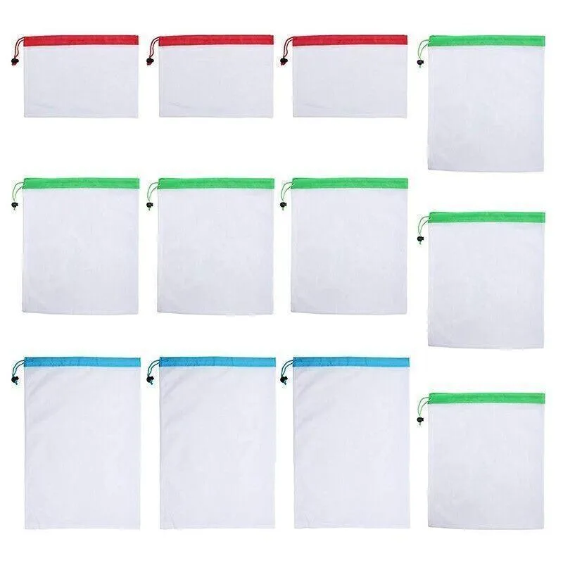 Reusable Mesh Grocery Produce Bags 5-15PCS 3Colours